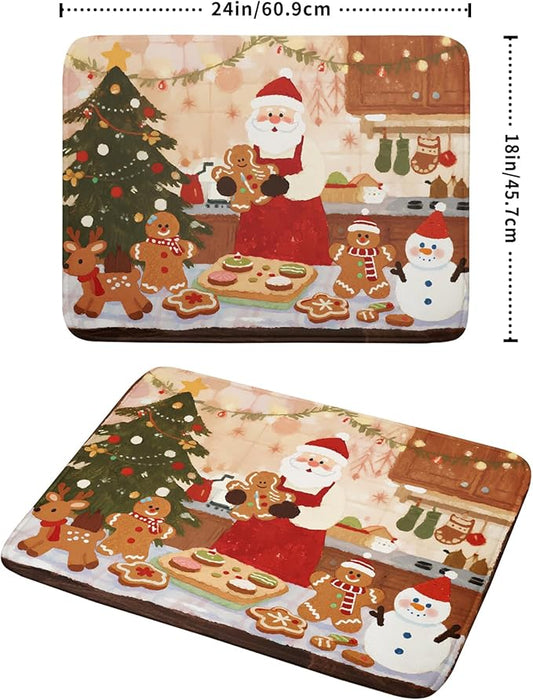 Christmas Dish Drying Mat for Kitchen Counter 18x24 Santa Claus Gingerbread Winter Xmas Holiday Themed Absorbent Reversible Microfiber Drying Mats Kitchen Countertop Protector Dishes Drainer Rack Pad