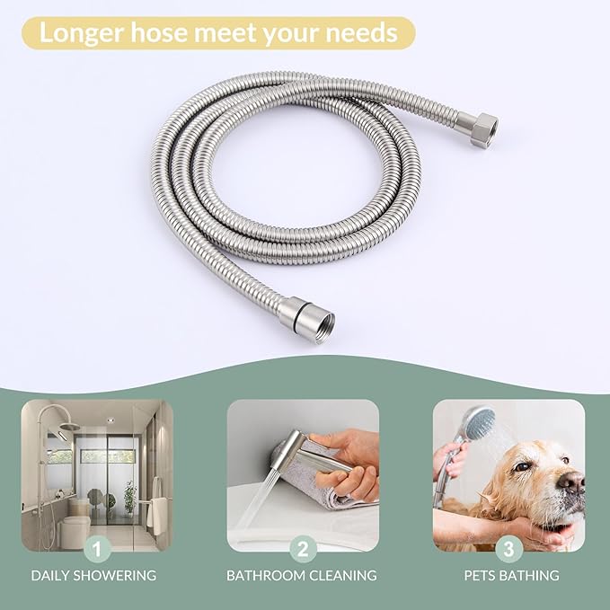 Flexible Shower Hose 59 Inches, APLusee 304 Stainless Steel Shower Tube With Swivel Brass Connector, Extension Replacement Part For Handheld Sprayer And Bidet, Brushed Nickel