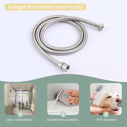 Flexible Shower Hose 59 Inches, APLusee 304 Stainless Steel Shower Tube With Swivel Brass Connector, Extension Replacement Part For Handheld Sprayer And Bidet, Brushed Nickel