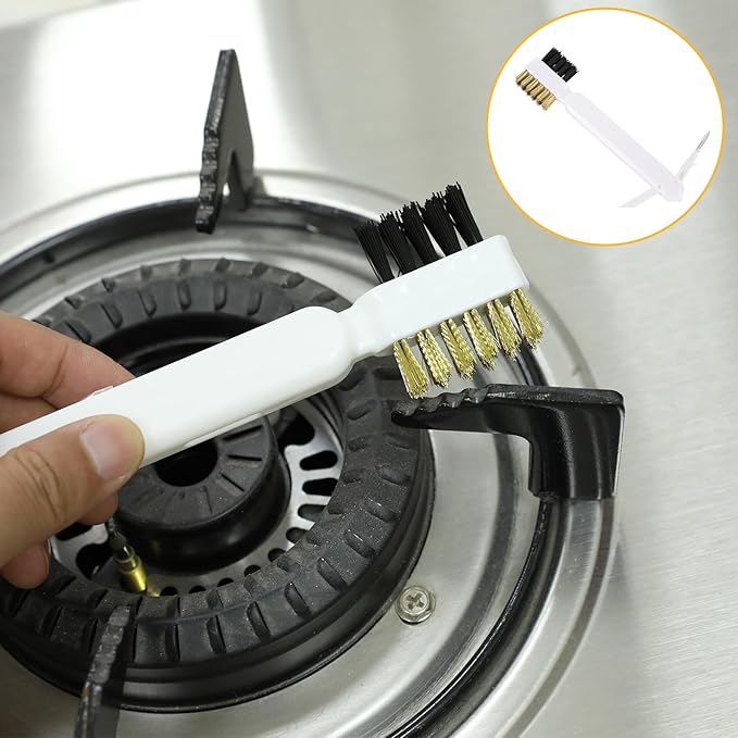 Brass Wire Scrub Brushes - Deep Gas Stove & Cooktop Scraper for Grease, Grime & Rust - Hard Bristle Crevice Brush for Pot & Pan