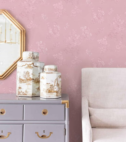 Pink Wallpaper Silk Embossed Floral Pink Contact Paper Peel and Stick Self Adhesive Wallpaper for Bedroom Kids Room Decor Nursery Textured Flower Contact Paper for Cabinets Liner 393inL 17.7inW