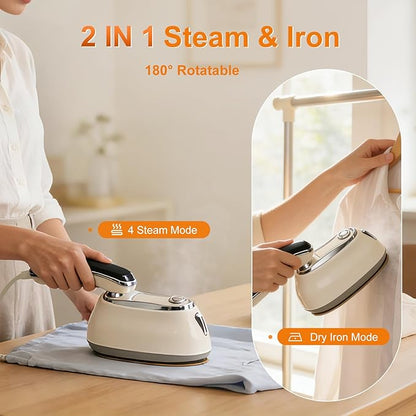 Steamer for Clothes, 2 in 1 Garment Steamer, 6-Level Clothes Steamer, 1200W Steamer Iron for Clothes, Steam Iron, LED Display Clothes Steamer Handheld, 15s Heat Up, Water Tank, Suitable Home, Office