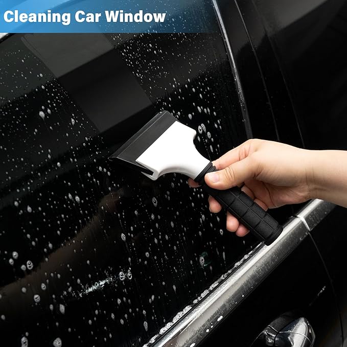 Gomake 2PCS Small Rubber Squeegee Ice Scraper Window Shower Squeegee,Auto Water Blade Squeegee for Shower Glass Door,Car Windshield, Window, Mirror, Bathroom,Countertop Cleaning (Black)
