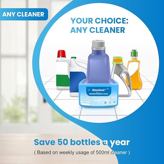 Bisenkud Refillable Bottle for Swiffer® Wet Jet™ Mop - 500ml /17 FL OZ - Leak-Proof HDPE Solution Bottle, Empty，Not for Power mop