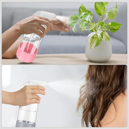 Worldgsb 2 Pack Glass Spray Bottles with Silicone Sleeve, 16 oz Empty Refillable Containers with Adjustable Spray Nozzles, Spray Bottles for Hair, Cleaning Solutions and Plants Pink&Grey