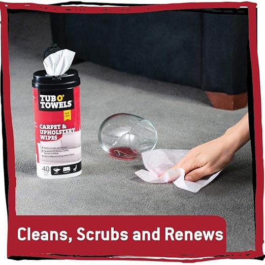 Tub O' Towels Carpet & Upholstrey Cleaning Wipes, 7" X 8", 40-Count Wipes, 4-Pack