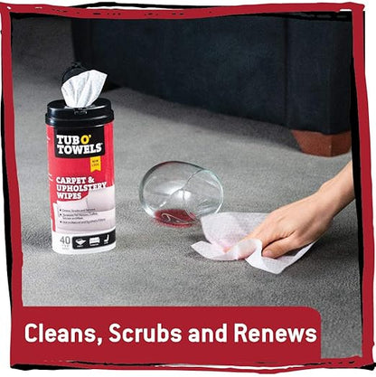 Tub O' Towels Carpet & Upholstrey Cleaning Wipes, 7" X 8", 40-Count Wipes, 4-Pack