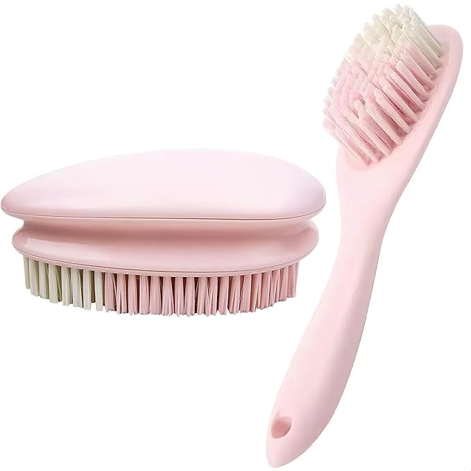 2 Pack Soft Bristle Cleaning Scrub Brush Laundry Brush Scrubber Brush for Clothes, Carpet and Fabric Stain Removal, Scrubbing Brush with Ergonomic Handle (Pink)