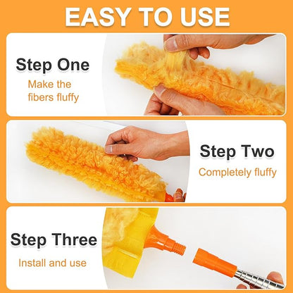100" Reachable Microfiber Feather Duster, Duster with Extension Pole, 3 pcs Replacement Duster Head, Cleaning Tools for High Ceilings and Fans, Blinds, Cars and Furniture