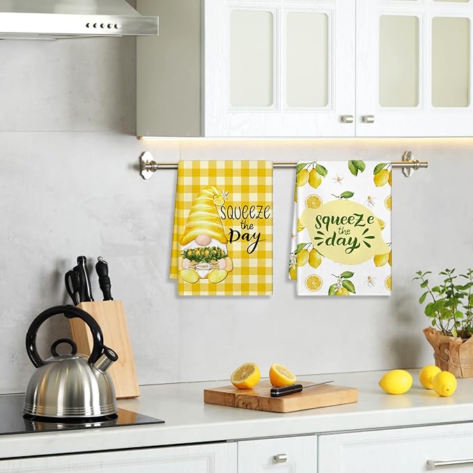 Zubebe 6 Pcs Lemon Kitchen Towels Summer Lemon Dish Cloth Set 18 x 28 Inch Ultra Absorbent Yellow Hand Cloths Tea Towels for Cooking Baking, Housewarming Gift for Home