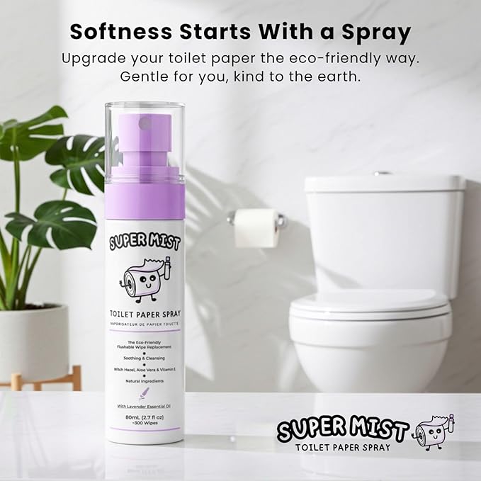 Toilet Paper Spray (2.7 fl oz/300+ Uses) - Upgrade Toilet Paper into a Gentle, Cleansing Wipe | A Better Toilet Paper Experience | Soothing Formula | Travel Friendly
