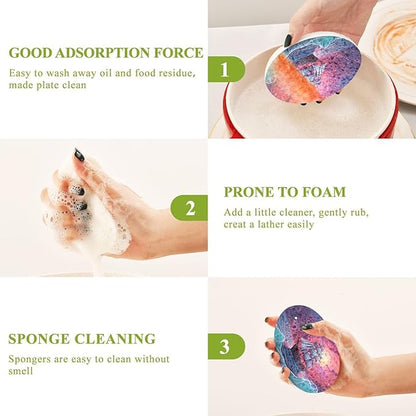 Sea Waves Ship Kitchen Scrub Sponges, Pop-up Kitchen Cleaning Sponges Reusable Dish Washing Sponges for Bathroom Household Cleaning 3 Pack - Non Scratch Scrubber