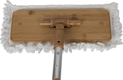 Harper Live.Love.Clean. Bamboo 2-in-1 Smooth Surface Wet/Dry Dust Mop with (2) Washable Pads for Cleaning Dust, Pet Hair & Fine Dry Dirt