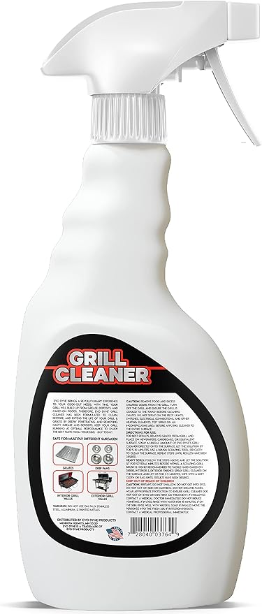 Evo Dyne Grill Cleaner Spray (32 oz), Made in USA - Quickly Cleans BBQ Burnt-on Foods and Grease from Grill Grates - Heavy Duty, Fast-Acting Formula, Less Scrubbing - Food Safe Grill & Oven Degreaser (3-Pack)