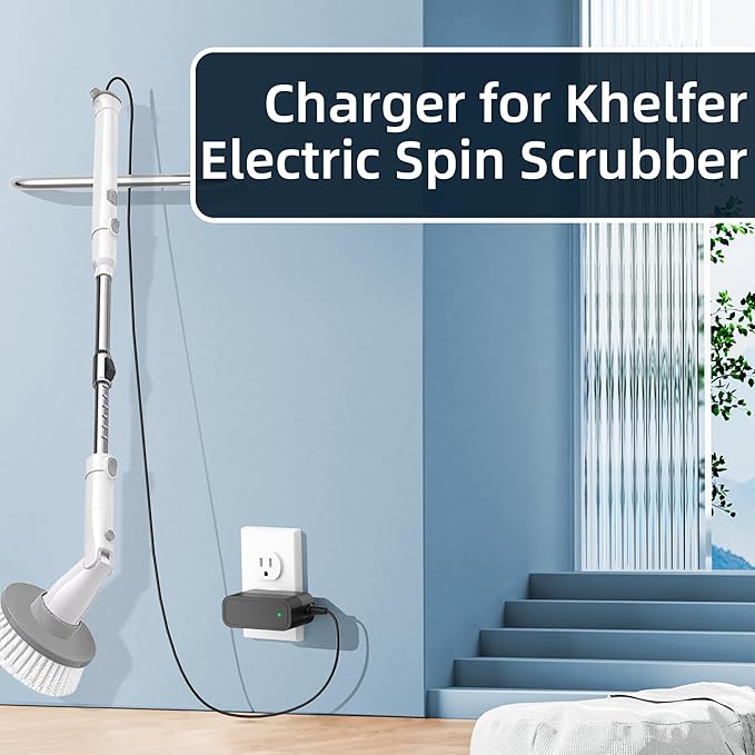 Charger for Khelfer Electric Spin Scrubber Power Cord for KHelfer Kh8 Pro Electric Spin Scrubber Compatible with Kh8 Series Kh1 Pro Kh2 Pro KH8W KH8B KH8G 9V Adapter Power Supply
