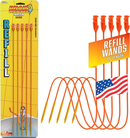 FlexiSnake Drain Weasel Refill - Sink Snake Hair Clog Remover Tool, Sink, Pipe, Bathroom, Bathtub Drain Cleaner, 18-inch Long Flexible Disposable Wands, Made in The USA, 5 Pack
