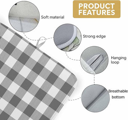 Dish Drying Mat Gray Buffalo Check Plaid Drying Mats for Kitchen Counter Farmhouse Style Absorbent Microfiber Dish Drainer Quick Drying Coffee Mat with Hanging Loop, 16 x18 inch