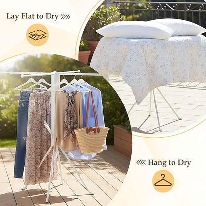 cjc Foldable Clothes Drying Rack, Space Saving Laundry Drying Rack,Collapsible Drying Rack Used for Indoor,Outdoor Camping, 4 Retractable Drying Rods + 4 Shoe Racks/White
