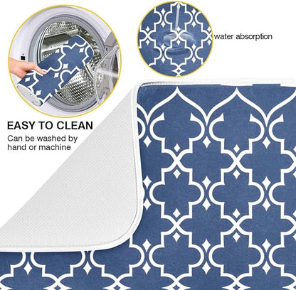 Super Absorbent Dish Drying Mat Microfiber Fast-Drying Dish Mat 24" x 18" Kitchen Dish Drying Pad Watercolor Cute Navy Blue Moroccan Mandala