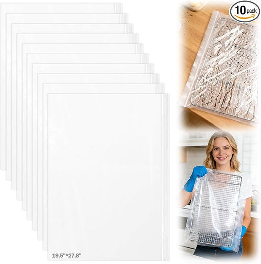 XANGNIER 10 Pack No Scrub Oven Rack Cleaning Bags with Side Zipper Opening,27.8 * 19.5 in,No Cleaner Included, Reusable Leakproof Soaking Cleaner Bags for Removable Metal Rack,BBQ Grills,Grill Grate