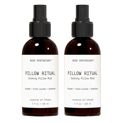Muse Apothecary Pillow Ritual - Aromatic, Calming and Relaxing Pillow Mist, Linen and Fabric Spray - Infused with Aromatherapy Essential Oils - 4 oz, Bergamot + French Lavender + Sandalwood, 2 Pack