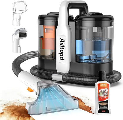 Ailltopd Portable Carpet & Upholstery Cleaner Machine, 15Kpa Powerful Suction & Couch Cleaner Machine, Deep Stain Cleaning for Carpet, Car, Pets, Stairs, Sofa with Self-Cleaning Tool