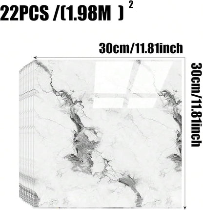 Chejiaye 22pcs Marble Peel and Stick Backsplash Waterproof Washroom Wall Panels, Peel and Stick Tile, PVC Foam Wall Panels for Kitchen,Bathroom,Living Room,White and Grey(Not Real Tile,11.8" x 11.8")