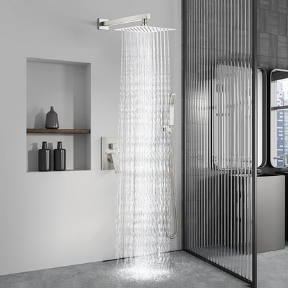 Aolemi Shower Faucet Set Rain Shower System with Handheld Spray Bathroom Shower Combo Rough-in Valve and Shower Trim Kit Included Brushed Nickel 8 Inch Wall Mount Shower Head