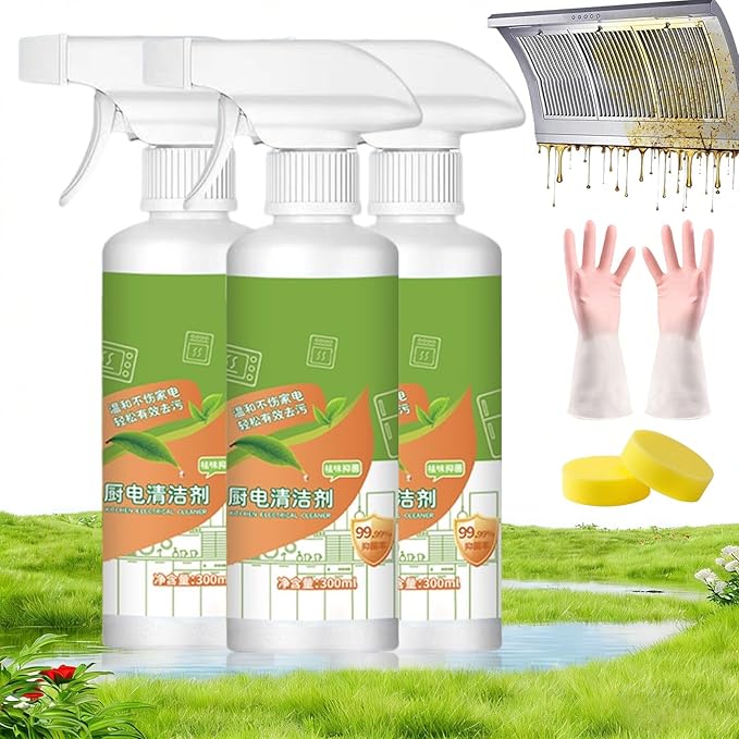 Electrolyzed Ion Kitchen Cleaner Spray, Multi-purpose Cleanse Kitchen Appliance Cleaner, 300ml Kitchen Grime Remover for Hold, Oven, Stove, Range Hood, Easy Cleaning Household Items (3pcs, 300ML)