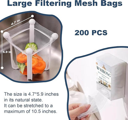 WYIRONG 200 PCS Large Kitchen Disposable Mesh Sink Strainer Bag for Meshmate Waste Rack, Sink Strainer Elastic Anti-Clogging Sink Drain Strainer Collecting Kitchen Food Waste Garbage