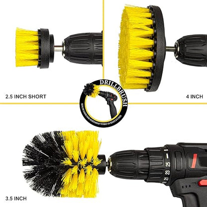 Drill Brush Attachment Set - 4 Piece Cleaning Kit for Bathroom Surfaces, Grout, Floor, Tub, Shower, Tile, Kitchen and Car - Electric Multi-Purpose Scrubber