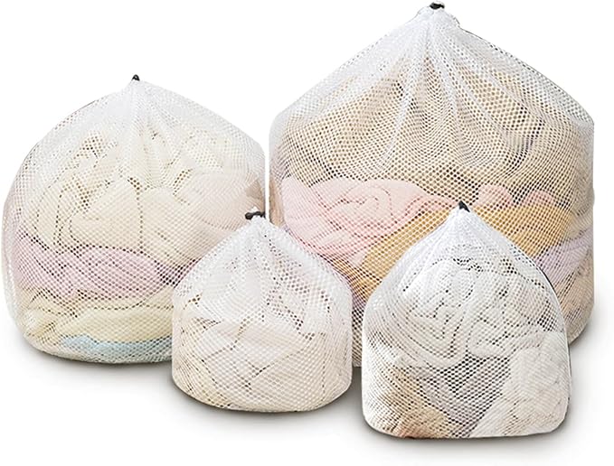 4 pcs Commercial Mesh Laundry Bag - Sturdy Mesh Material with Drawstring Closure. Ideal Machine Washable Laundry Bag for Factories, College, Dorm and Apartment Dwellers(4Set-M,L,XL,XXL)