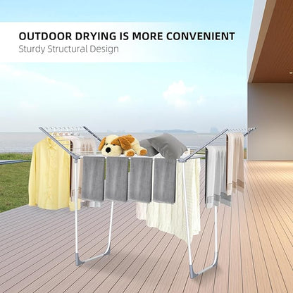 Clothes Drying Rack, Foldable Laundry Rack for Indoor Outdoor, 10pcs Sock Clips, Collapsible Space-Saving Drying Rack for Clothes Towels Dolls, White