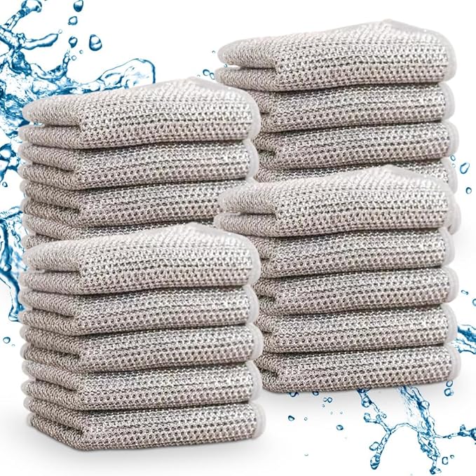 Multipurpose Wire Dishwashing Rags for Wet and Dry, 2024 New Non-Scratch Wire Dishcloth Scrubbing Wire Dishwashing Rag, Reusable Metal Wire Dishwashing Cloth for Home Kitchen Cooktop (20)