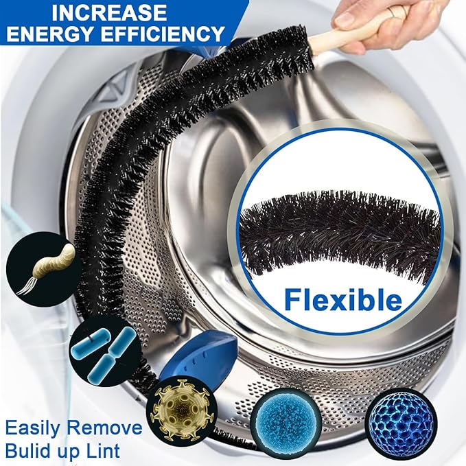 Dryer Vent Cleaner Brush, Flexible Vacuum Dryer Lint Refrigerator Coil Cleaning Brush Lint Trap Cleaning Removal Tool for Trap and Duct, Wood Handle