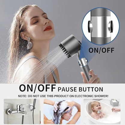 Ion Drops Shower Head, Ion Drops Filtered Showerhead with Handheld, with 60 Inch Hose and Stand, High Pressure 4 Spray Mode Shower Heads with ON/OFF Switch for Pets Bath-Remove Chlorine (Gray)