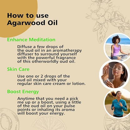 GM Gumili Agarwood Essential Oil 3.38oz/100ml, Pure Qud Oil for Relaxation, Meditation, SPA, Aromatherapy Diffuser