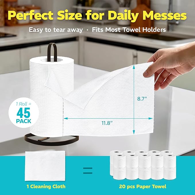 90 Pack Plant-Based Microfiber Cleaning Cloth Rolls, Washable & Reusable Paper Towels for Kitchen, Ultra Absorbent, Scratch Free, Lint Free, Cleaning Supplies, 8.6" x 11.8" (2 Rolls)