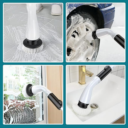 Electric Spin Scrubber LA1 Pro,with 4 Replaceable Brush Heads,Cordless Spin Scrubber and Adjustable Size Extension Handle Power Full Cleaning Brush for Bathroom Floor