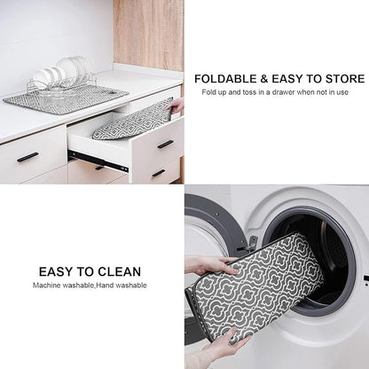 SUBEKYU 24" x 18" Dish Drying Mat, Dish Mat Drying Kitchen Mat Large, Absorbent Microfiber Dish Drainer/Rack Pads, XL, Grey, 2 PACK