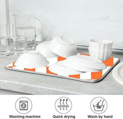 Burnt Orange Chessboard Dish Drying Mat for Kitchen Countertop 16x18 Plaid Checkered Rectangle Small Drying Mat Reusable Quick Dry Dish Sink Absorbent Mats Easy Clean Decorative Home Essentials