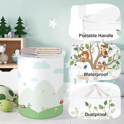 Forest Animals Laundry Hamper Woodland Tree Large Storage Basket Parents Organizer Kids Clothes Toy Bins for Bedroom, Bathroom, Squirrel, 63L