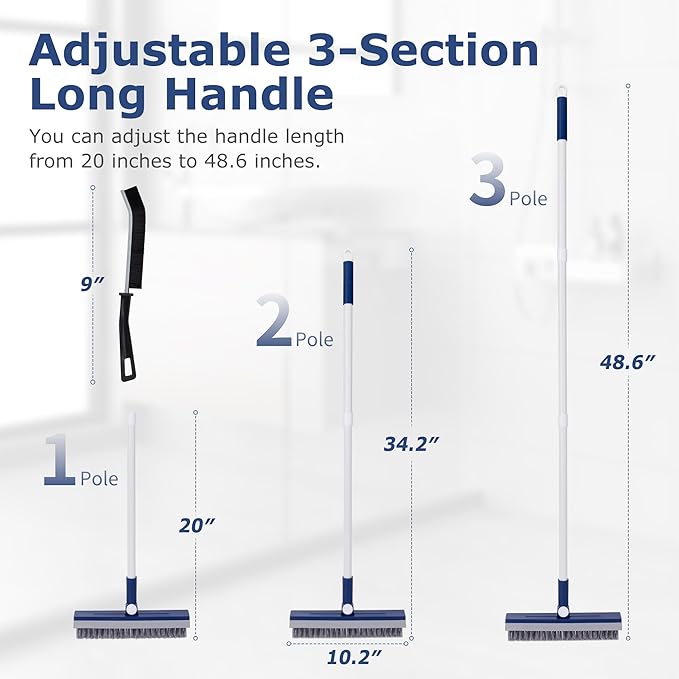 Grout Brush with Long Handle, Grout Cleaner Brush for Tile Floors, Stiff Bristles for Crevice, Tile Line, Shower, Kitchen, Bathroom