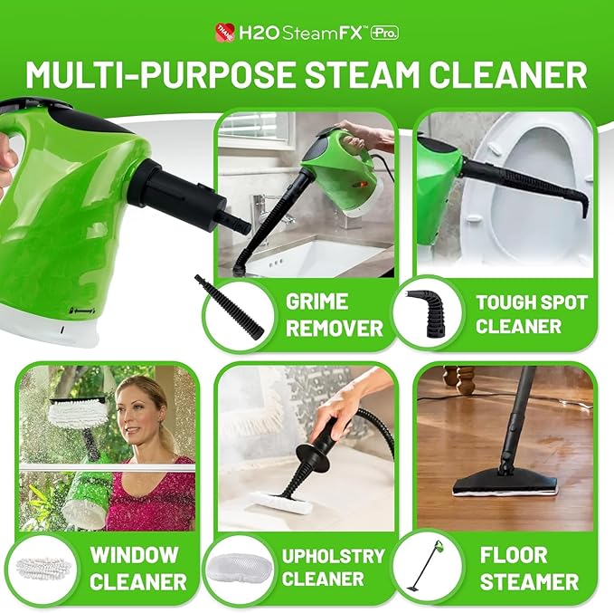 H2O Steam FX Pro Handheld Steam Cleaner | 5-in-1 Spot Cleaner & Floor Mop | Includes Extension Bars, Window & Garment Tools | Grout, Glass & Sealed Floors