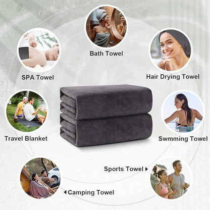 Orighty Bath Towel Pack of 4 - Soft Feel Grey Bath Towel Sets, Highly Absorbent Microfiber Towels for Body, Quick Drying, Microfiber Towels for Sport, Yoga, SPA, Fitness, (27’’ x 54’’)