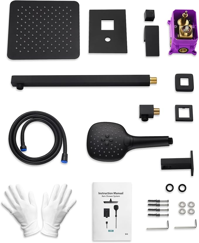 Double Handle High Pressure 3 Spray Shower Faucet Set with Valve 10 Inch Wall Mount Matte Black