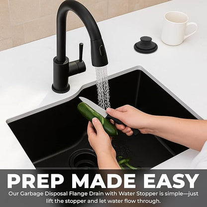 Garbage Disposal Flange Drain with Water Stopper- Universal Matte Black Stainless Steel Flange Fit 3-1/2 Inch Kitchen Sink Hole for Easy New Installation or as a Replacement Accessories Kit