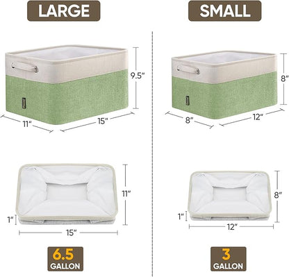BALEINE 2 Pack Fabric Closet Storage Bins for Shelves, Linen Closet Organizers and Storage, Decorative Baskets for Organizing, Shelf, Clothes, Home, Office (Green, 15''x11''x9.5'')