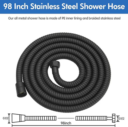 RUMOSE 98 inches Shower Hose Shower Head Extension Hose Extra Long Stainless Steel Shower Tube Attachment Flexible Handheld Shower Sprayer Hose, Matte Black