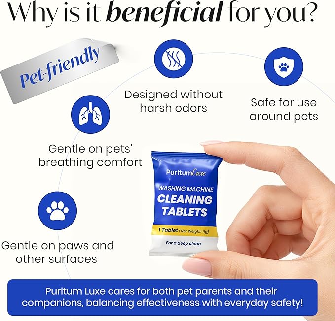 Washing Machine Cleaning Tablets – Washing Machine Cleaner Tablets Remove Pet Odor, Fur, and Dirt Buildup – Deodorizing for HE, Front, Top Load Types – Safe for Septic Systems – 24 pcs